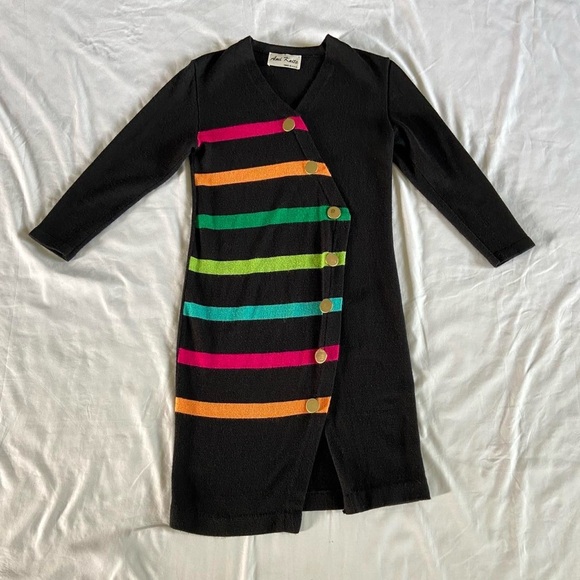 Vintage 80s Chic Black Knit Sweater Dress - Picture 2 of 7